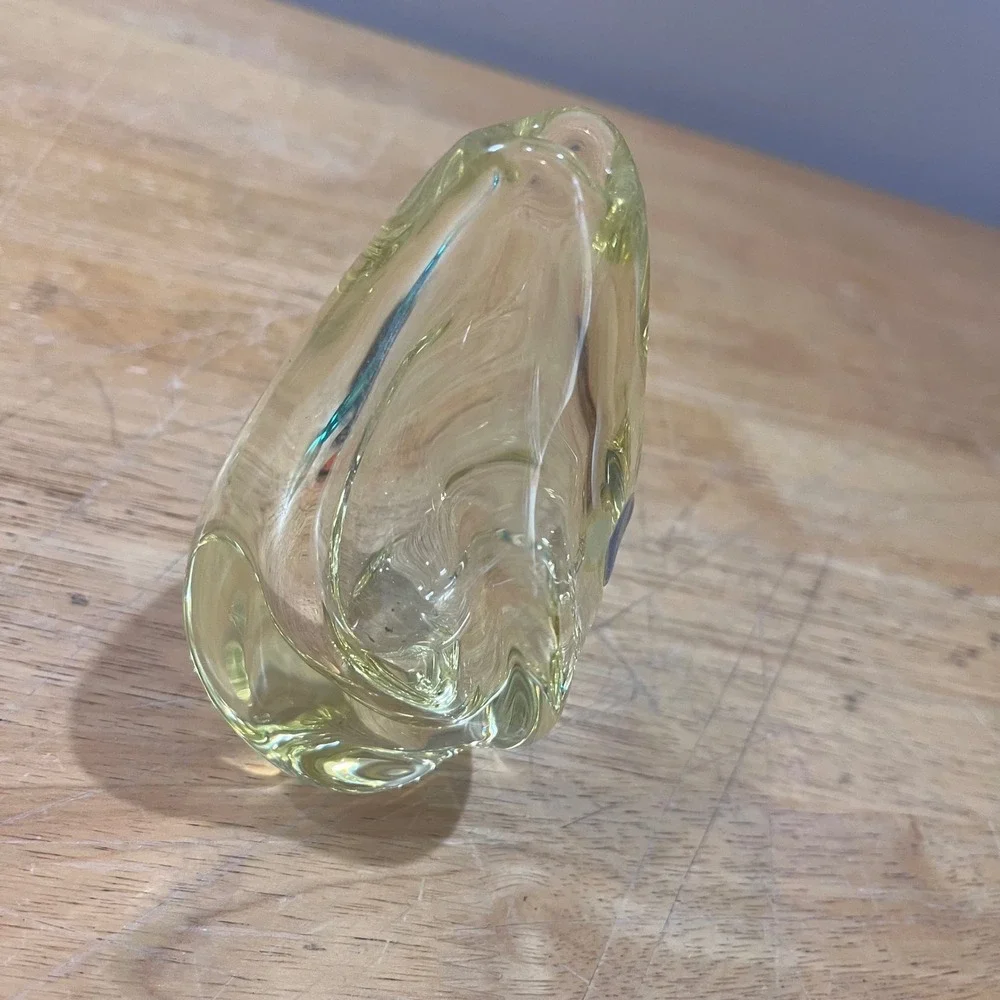 Vtg MCM Zelezny Brod Sklo‎ ZBS Miloslav Klinger Yellow Art Glass Bud Vase 4.5